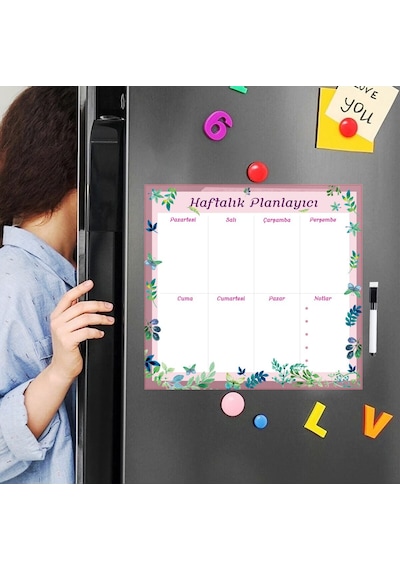 Floral Haftalık Magnet Planlayıcı , Mıknatıslı Silinebilir Yazı T