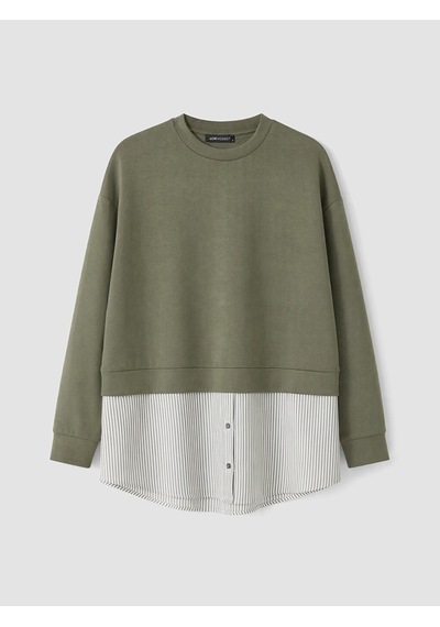Lcw Modest Yeşil Soft Touch Çizgili Kadın Sweatshirt Tunik