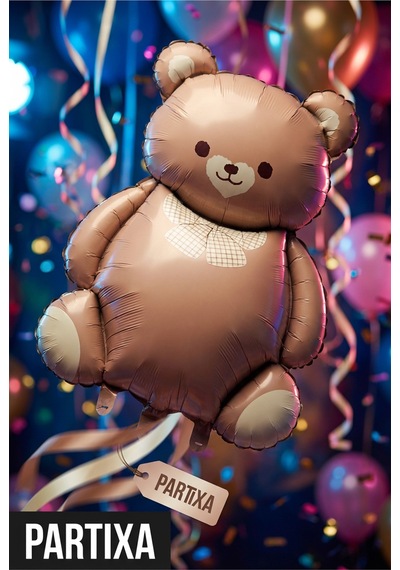 Retro Krem Fiyonklu Kahverengi Ayıcık Folyo Balon Baby Shower Parti Süsü Çok Renkli