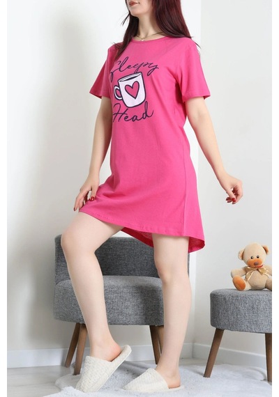 Modi Baskılı Pamuk Gecelik Elbise Koyupembe - 70189.2008. Açık Pembe