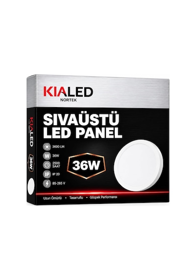 Tr 36 Watt Sıva Üstü Led Panel, 6500 K Beyaz Işık, 3600 Lümen, Yuvarlak Ø 23 Cm Çap Tavan Armatür Lamba, Beyaz Diğer