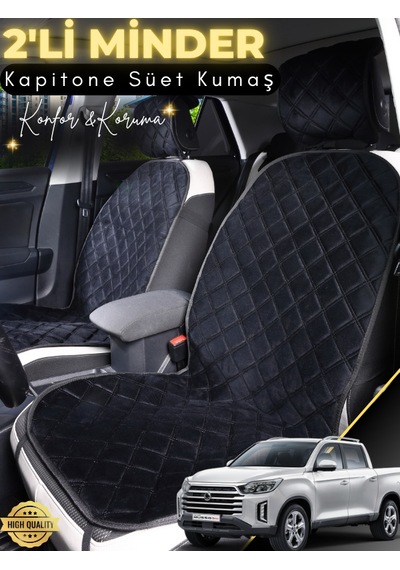 Ssangyong Musso Grand Uyumlu 2'li Süet Oto Koltuk Minderi Terletmez Universal Oto Aksesuar A2 Siyah