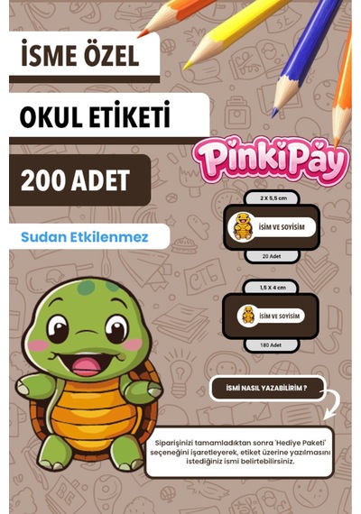İsim Yazılabilir Sevimli Hayvanlar Temalı Okul Etiketi Kalem & Defter İçin 200 Adet Figür 1 Çoklu