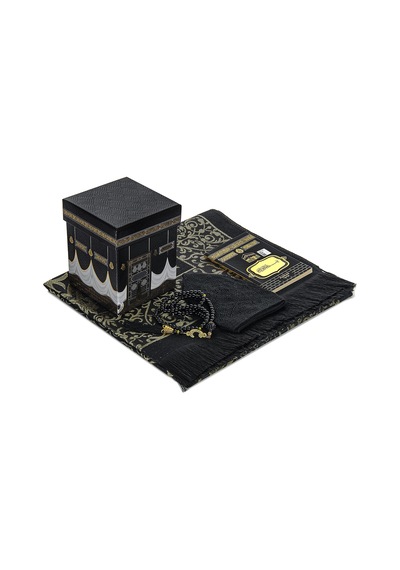 Kabe Desenli Özel Kutusunda Seccadeli Hediyelik Mevlüt Seti Siyah