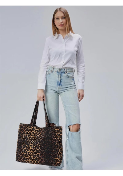 Çınar Bez Çanta Geçişli Leopar Desen Büyük Boy Çanta - Standart