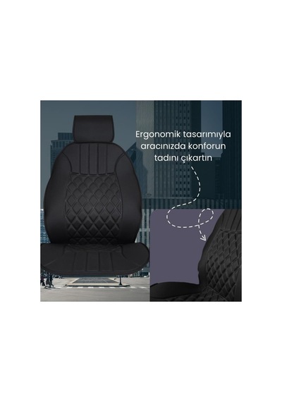 Sırt Dayamalı Ön İkili Minder Siyah Desen Konforlu Ve Şık Tasarım, Araç İçi Ergonomik Minder