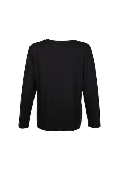 Faik Sönmez Kadın Oversize V Yaka Uzun Kol Minimalist T-shirt Siyah