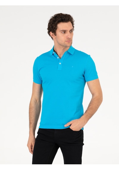 Turkuaz Polo Yaka Slim Fit Basic Merserize T-shirt Yeşil