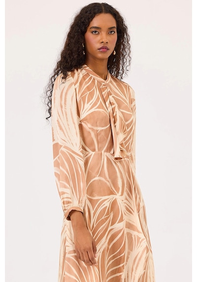 Seçil Kadın Desenli Fırfırlı Uzun Kollu Elbise 0024 Camel Camel