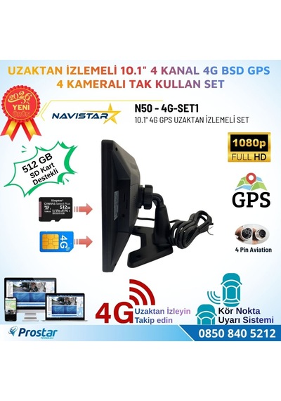 Uzaktan İzlemeli 10 İnç 4 Kanal 4g Gps Bsd Kör Nokta Uyarı Sistemli Profesyonel Araç Kamera Seti