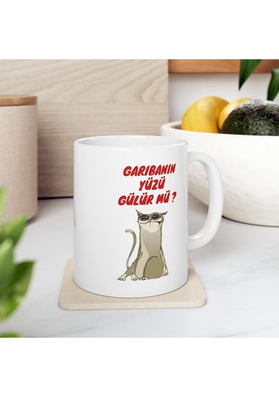 Garibanın Yüzü Gülür Mü Baskılı - Doğum Günü Hediyesi - Hediye Porselen Kupa Bardak Beyaz