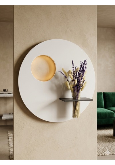 Sümbül 50 Cm Ahşap Pilli Ledli İskandinav Tarzı Duvar Rafı Modern Çiçeklik Ekru