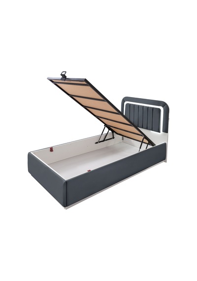Demonte Baza Seti, Valens Ledli Tek Kişilik Baza Başlık Seti - İkili Set, Antrasit - 100x200 Cm 100 x 200