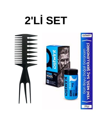 Profesyonel Çatal Şekil Tarağı & Ostwnt Profesyonel Saç Şekillendirici Pudra Wax 20gr Mavi