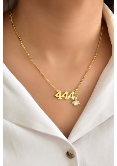 Papatya Silver 925 Ayar Gümüş Gold Kaplama Gurmet Zincirli Mineli Melek Sayısı 444 Kolye