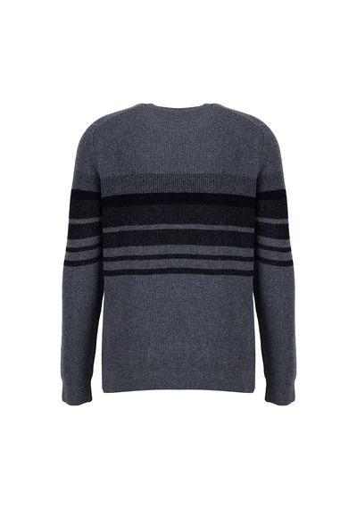 Fabrika F6wm-kzk 2039 Antrasit Melanj Erkek Bisiklet Yaka Çizgili Slim Fit Triko Kazak