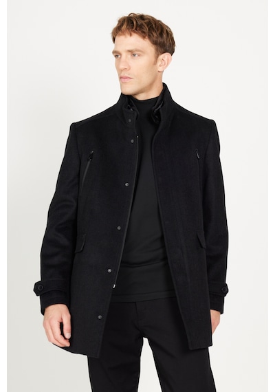 Ac&Co / Altınyıldız Classics Erkek Sıyah Standart Fit Normal Kesim Gömlek Yaka Yünlü Desenli Palto Siyah Ac&Co / Altınyıldız Classics Erkek Sıyah Standart Fit Normal Kesim Gömlek Yaka Yünlü Desenli Palto Siyah