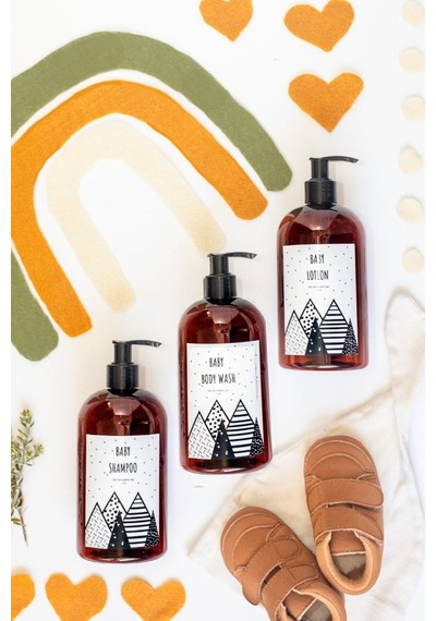 Lalezen Home 3 Lü Amber Plastik Şişe 500 Ml Bebek Set Bebek Şampuanı Bebek Losyon Bebek Duş Jeli Etiketli