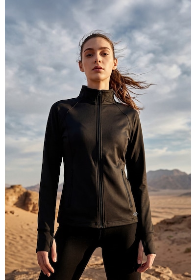 Tommy Life Siyah Fermuarlı Dik Yaka Basic Rahat Form Kadın Koşu Ceketi - 97310 Siyah