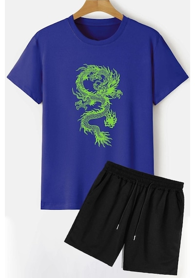 Uyguntarz Ejder Şort T-shirt Eşofman Takımı Mavi