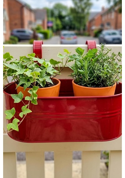 Askılı Metal Elips Saksı - Sökülebilir Askılı Balkon Saksılık Ve Çiçeklik 7 Litre Kırmızı Diğer