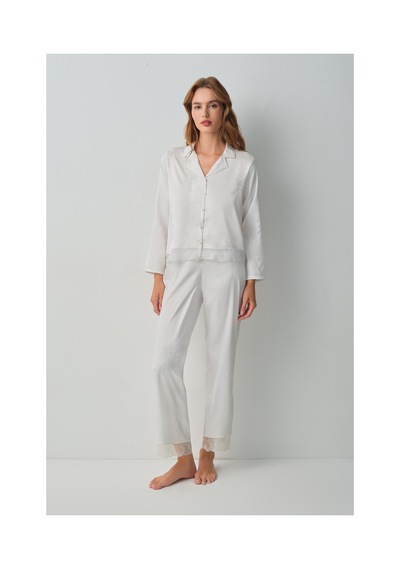 Suwen Bride Gömlek Yaka Pijama Takımı Wsh10510072036 Ekru