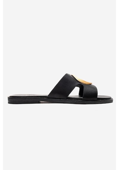Luvishoes Nolıta Siyah Cilt Hakiki Deri Tokalı Kadın Terlik