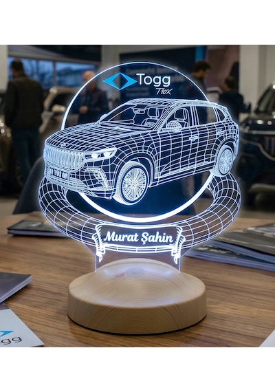 Togg T10x Araba Kişiye Özel 3d Led Lamba, Togg Hediyesi, Elektrikli Araba Tutkunlarına İsimli Masa Lambası