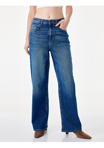 Koton Pamuklu Regular Fit Kısa Geniş Paça Denim Pantolon - Culotte Jeans Koyu İndigo 7wal40114md