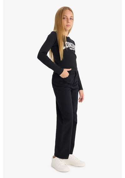 Defacto Kız Çocuk Straight Fit Geniş Bol Paça Cepli Pamuklu Okul Pantolonu C9471a825aubk27 Siyah
