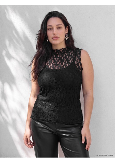 Lcw Curve Siyah Büyük Beden Dantelli Bluz