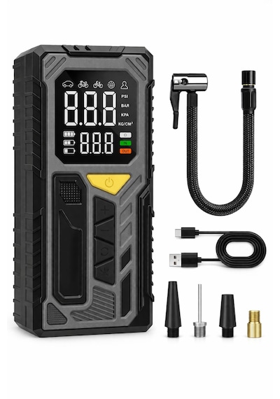 Şarjlı Dijital 4000mah 150 Psı Hava Pompası Araç Lastik, Bisiklet, Top Şişirme Hava Kompresörü 0 - 150 Psı 0 - 10 Bar