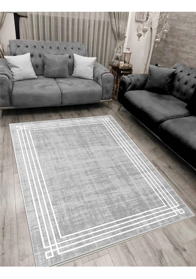 STY Home Yıkanabilir Kaymaz Taban Salon Halısı Mutfak Halısı Gri - Beyaz