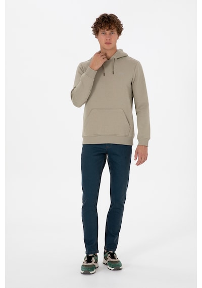 U.S. Polo Assn. Erkek Regular Fit Kapüşonlu Şardonlu Açık Haki Basic Sweatshirt 50315582-VR183