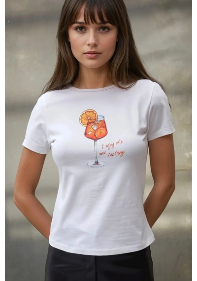 Hiccup Kadın Bisiklet Yaka Kısa Kollu Önü Baskılı Pamuklu T-shirt Turuncu