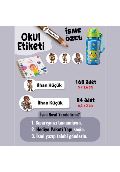 Okul Etiketi Kalem Defter Etiketi Minik Gezgin Özel İsim Yazılabilen Etiket - 252adet