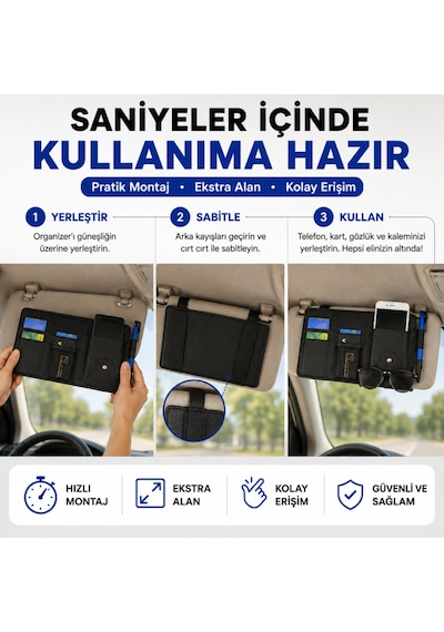 Coofbe Araç İçi Güneşlik Organizer Cüzdan Çok Bölmeli Telefon Gözlük Kart Kalem Tutucu Oto Düzenleyici