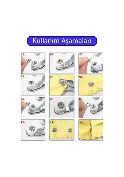 Metal Çıtçıt Düğme Pensesi Ve Aparat Seti Gömlek Elbise İçin Kolay Çıtçıt Takma Aparatı