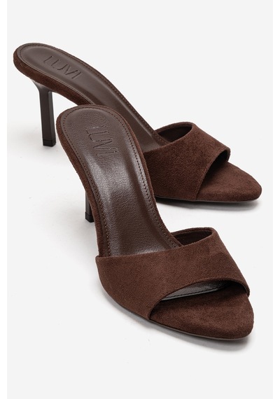 Luvishoes Varelan Kahverengi Süet Kadın İnce Topuklu Terlik