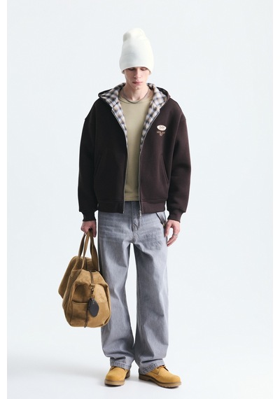 Vamos Boxy Fit Fermuarlı Kapüşonlu Sweatshirt V70-245 Kahve