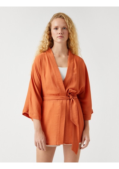 Koton Kuşaklı Midi Boy Kimono Kiremit 2sak50016cw Çok Renkli