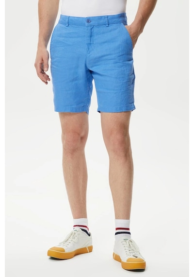 Lacoste Men's Slim Fit Bermuda Shorts Erkek Dar Kesim Keten Bermuda Şort Mavi