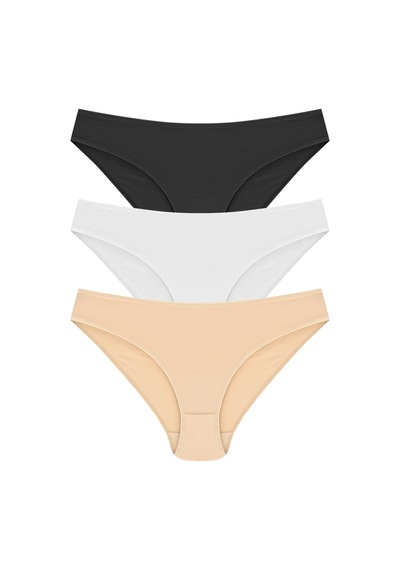 Casual Lingerie Kadın Pamuklu Bikini Model  3'Lü Paket Siyah Beyaz Ten Kadın Külot Çok Renkli