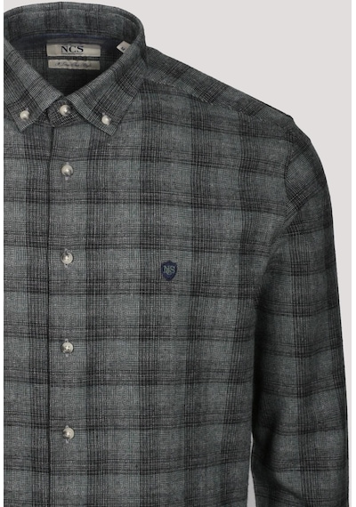 Erkek Gömlek Haki Uzun Kol Ekose Kareli Flanel Yün Tuşeli Slim Fit Düğmeli Yaka Shirt Ncs Jeans 7266-haki Haki