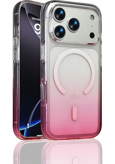 Apple Uyumlu iPhone 17 Pro Max Kılıf M-safe Şarj Özellikli Septik Silikon Kılıf Pembe