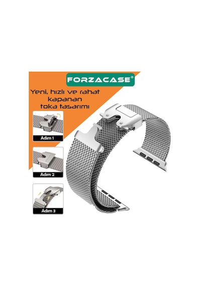 Forzacase Apple Uyumlu  Watch Se 3 44mm İle Mekanizmalı Metal Hasır Kordon Kayış - Fc864