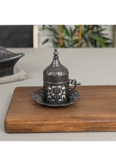 1 Adet Türk Yunan Arap Kahvesi Espresso Fincanı Tabağı Lale Siyah Diğer