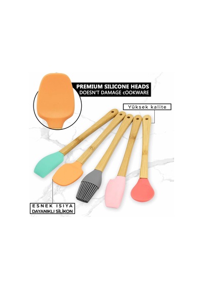 5'li Set Silikon Fırça Kazıyıcı Spatula Kesici Kaşık Silikon Spatula Seti Silikon Çok Renkli Diğer