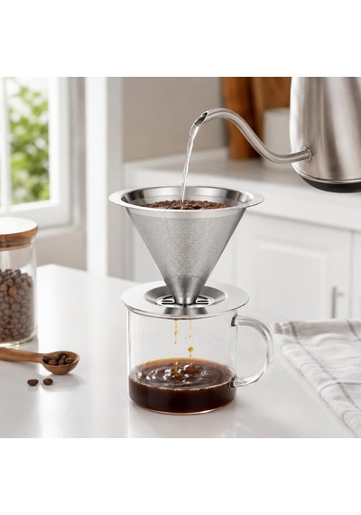 Yeniden Kullanılabilir Paslanmaz Çelik Pour Over Kahve Filtresi Kağıtsız Konik Demleme Süzgeci Genel