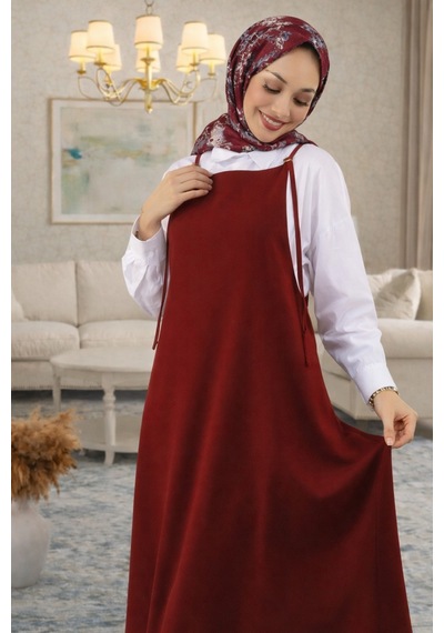 Genel Markalar Kadın Bordo Ayarlanabilir İp Askılı Jile Elbise Bordo Bordo